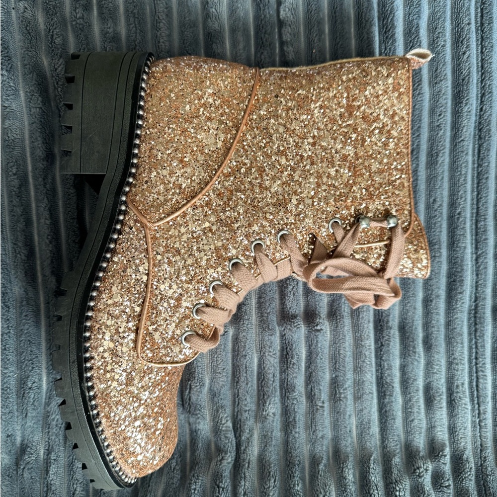 Sparkling Gold Glitter Ankle Boots
